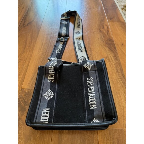 Steven Madden Tik Tok Bag Webber Small Black And Gray Canvas Purse Bag - Picture 2 of 8